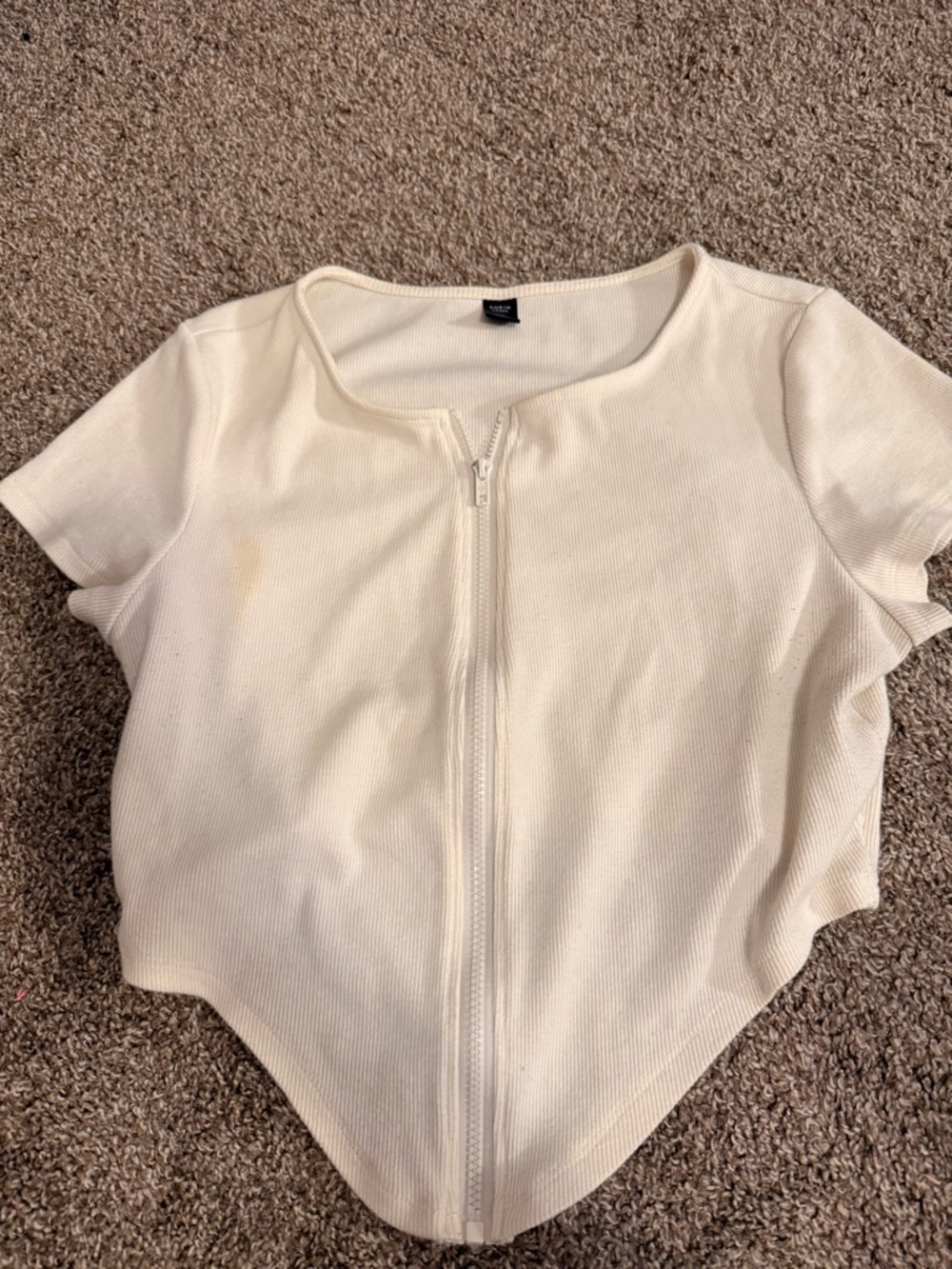 SHEIN Cream Ribbed Zip-Front Short Sleeve Bodysuit